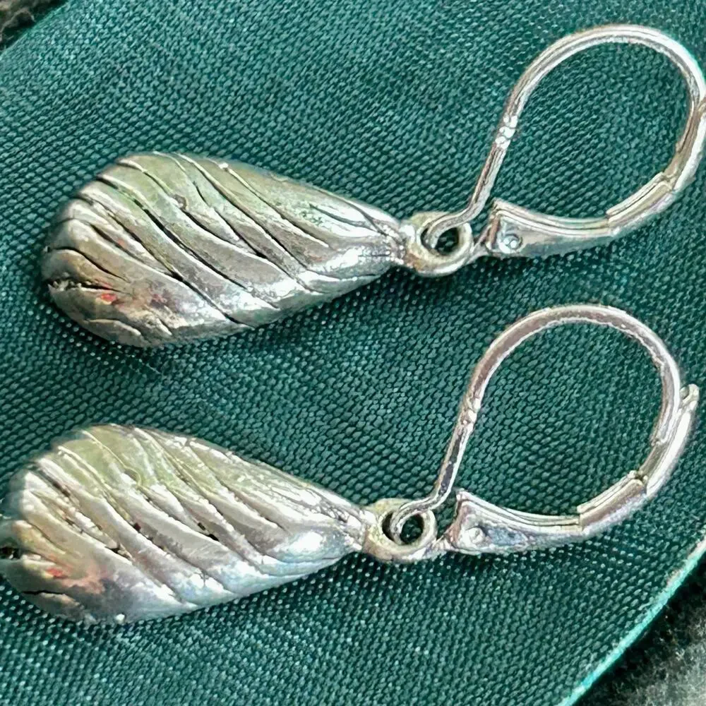 Vintage Sterling Silver 925 Teardrop Dangle Earrings – Textured Drop Design